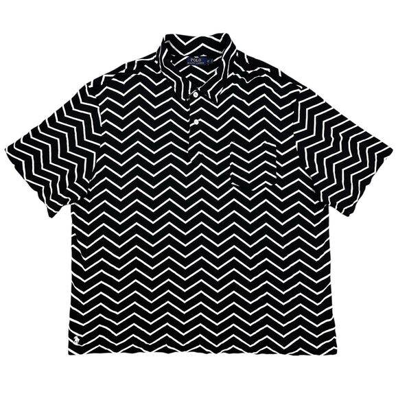 Polo Ralph Lauren Polo Shirt Men's 2XB Big & Tall Chevron Print Linen Blend - Picture 2 of 10